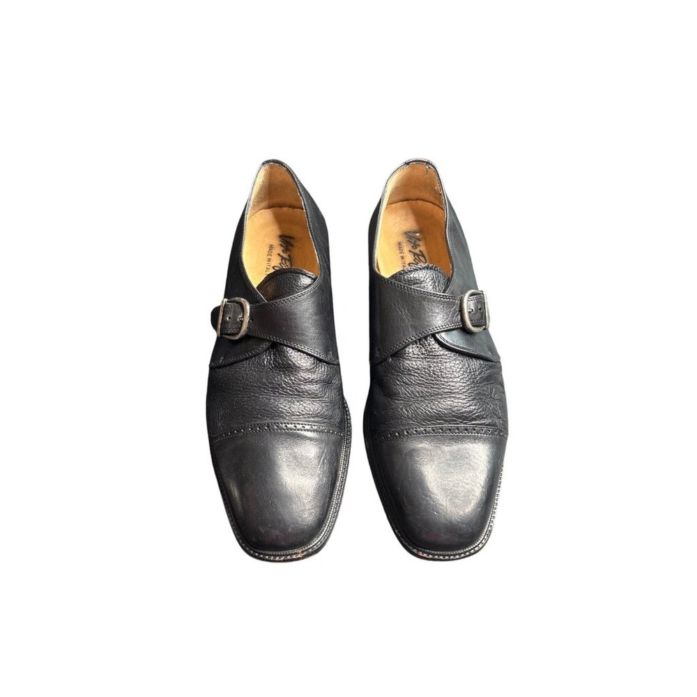 Vintage Vito Rufolo Men's Black Leather Imperial Loafers Cap Toe Monk Strap 10